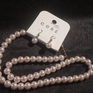 Designer core Single strand pink faux pearl necklace & earrings set